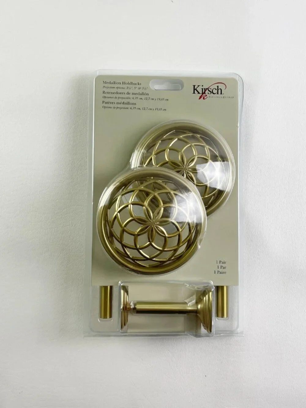 Kirsch Medallion Holdbacks Satin Brass 2 Pairs K30